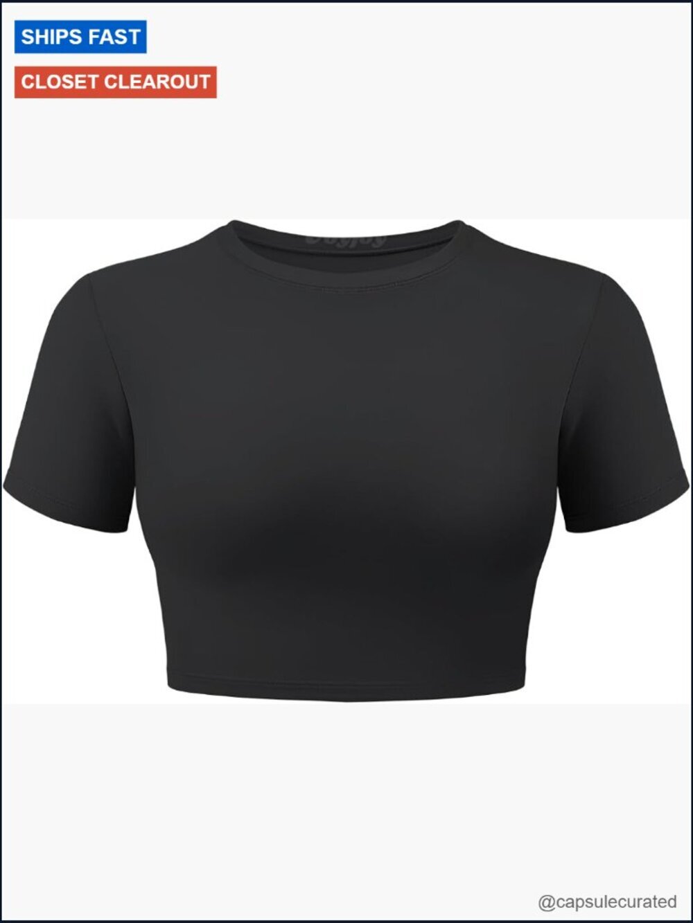 Double Lined Fitted Crop Top Crew Neck Short Sleeve Tee Stretch